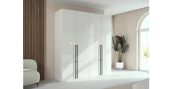 DREHTÜRENSCHRANK 201/235/61 cm,  in Weiß, Weiß Hochglanz, 4-türig  - Weiß Hochglanz/Schwarz, Basics, Holzwerkstoff/Metall (201/235/61cm) - Novel