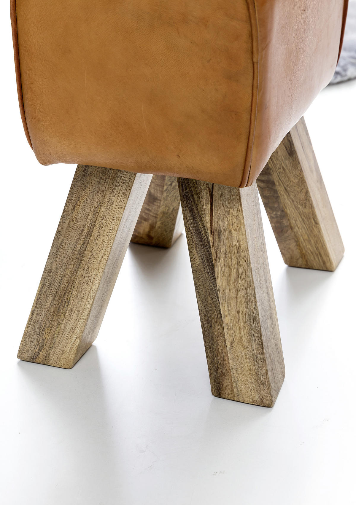HOCKER Echtleder Braun  - Braun, Natur, Leder/Holz (40/47/30cm) - MID.YOU