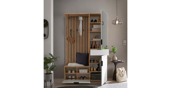 GARDEROBE in 122/195/35 cm - Weiß/Eiche Artisan, Design, Glas/Holzwerkstoff (122/195/35cm) - Xora