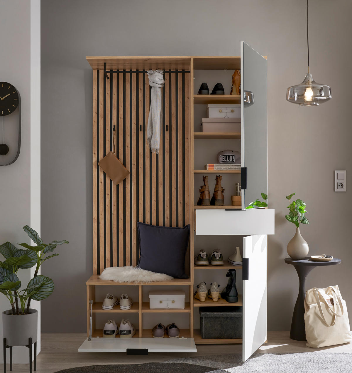 GARDEROBE  in 122/195/35 cm  - Weiß/Eiche Artisan, Design, Glas/Holzwerkstoff (122/195/35cm) - Xora
