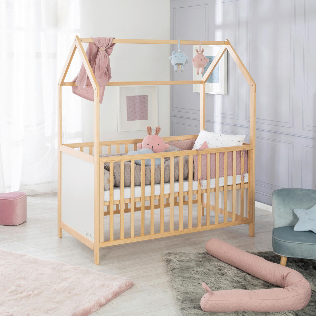 HAUSBETT  - Naturfarben/Weiß, Basics, Holz/Holzwerkstoff (75/162,5/143,5cm) - Roba