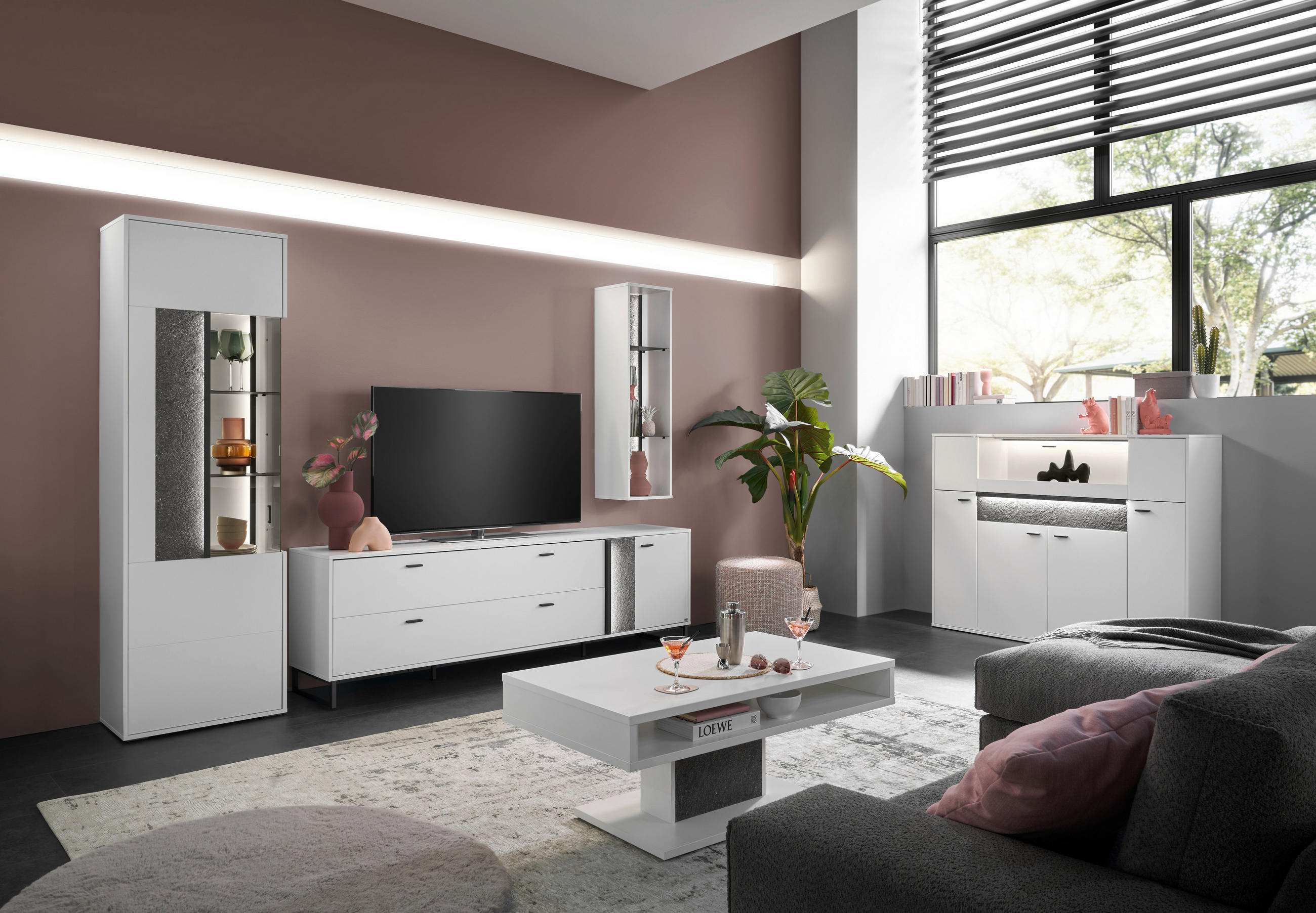 TV-ELEMENT - Dunkelgrau/Weiß, Design, Holzwerkstoff/Stein (213,7/66,5/43,8cm) - SetOne by Musterring