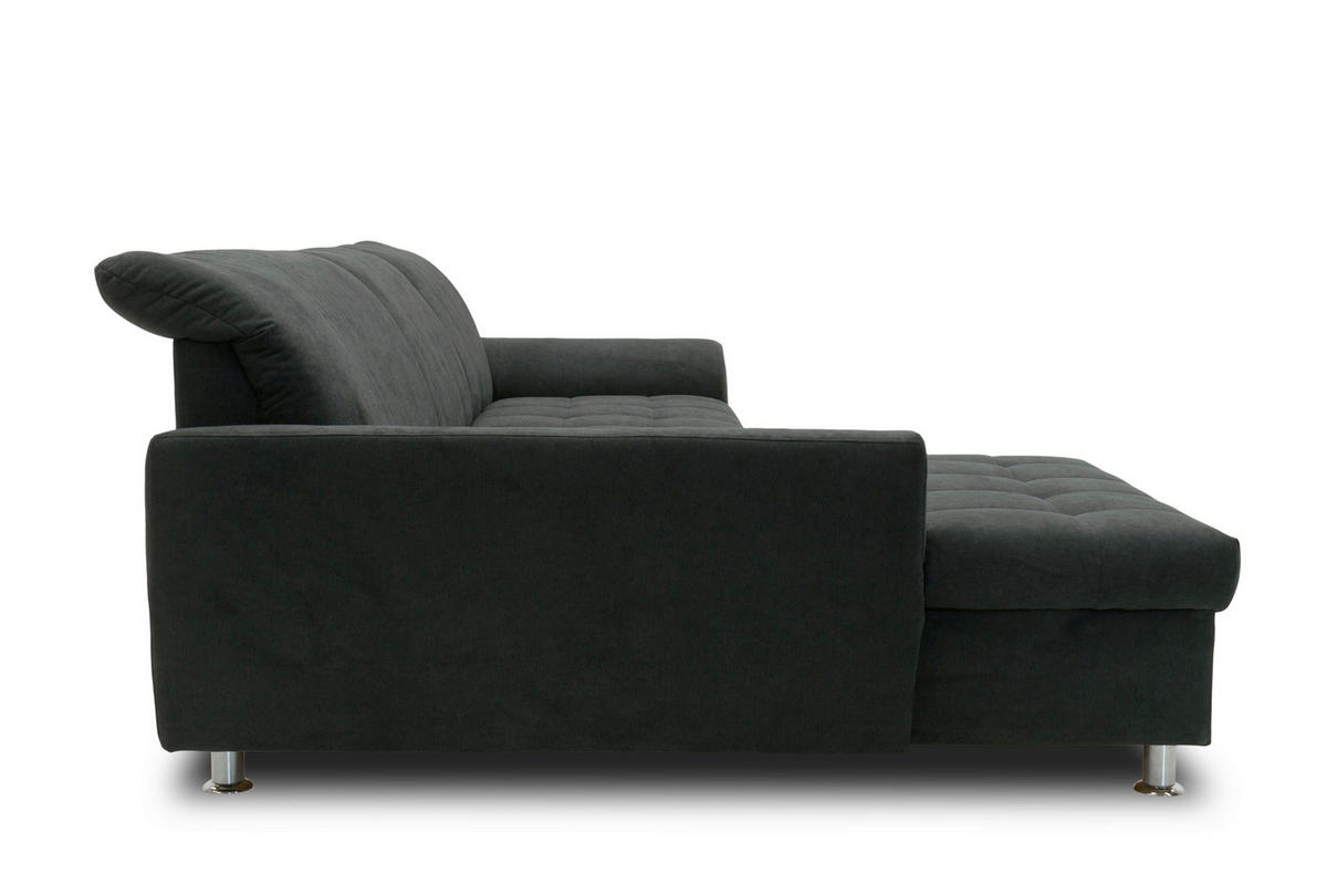 ECKSOFA MERIDIAN Schwarz Mikrofaser Rücken echt  - Chromfarben/Schwarz, KONVENTIONELL, Textil/Metall (171/278cm) - MID.YOU