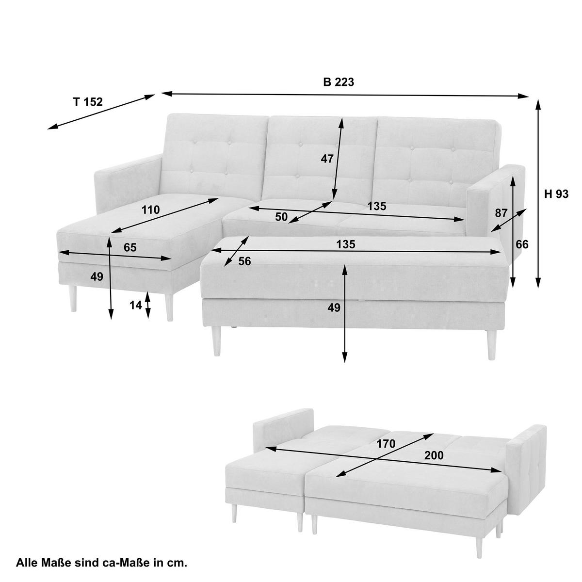 ECKSCHLAFSOFA inkl. Hocker in Blau Textil   - Blau/Eschefarben, Design, Holz/Textil (223/152cm) - Max Winzer