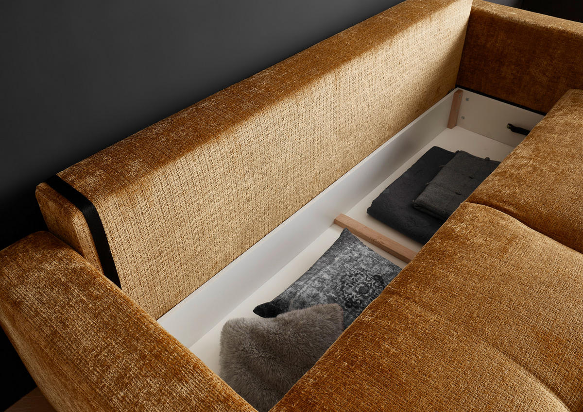 SCHLAFSOFA Chenille Goldfarben  - Goldfarben/Schwarz, KONVENTIONELL, Kunststoff/Textil (235/88/120cm) - MID.YOU