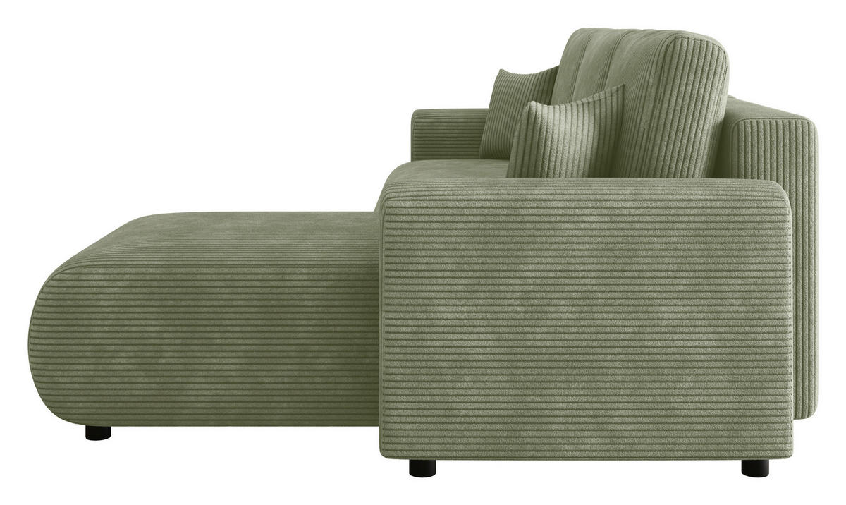 ECKSOFA Grün Cord Zierkissen, Rückenkissen, Schlaffunktion, Rücken echt, Stauraum, Liegefläche im Originalstoff  - Schwarz/Grün, KONVENTIONELL, Kunststoff/Textil (246/152cm) - Xora