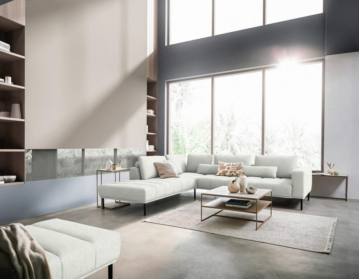 ECKSOFA Flachgewebe Weiss  - Weiss/Schwarz, Design, Textil/Metall (270/308cm) - Pure Home Lifestyle