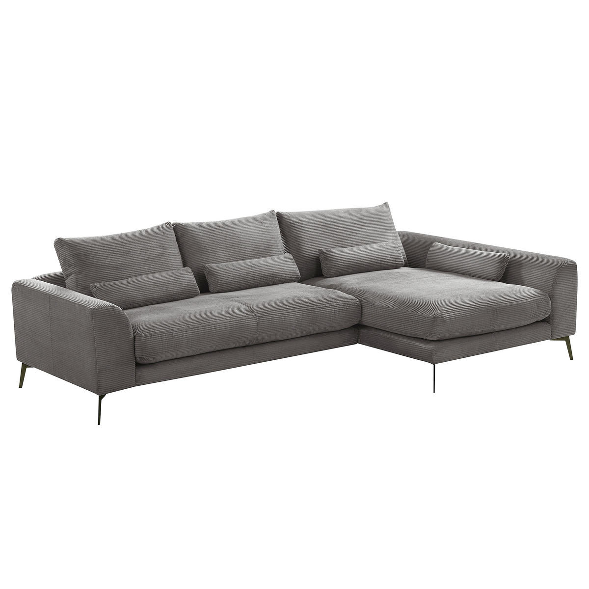 ECKSOFA Grau Cord Nierenkissen, Rückenkissen  - Schwarz/Grau, Design, Textil/Metall (313/172cm) - P & B