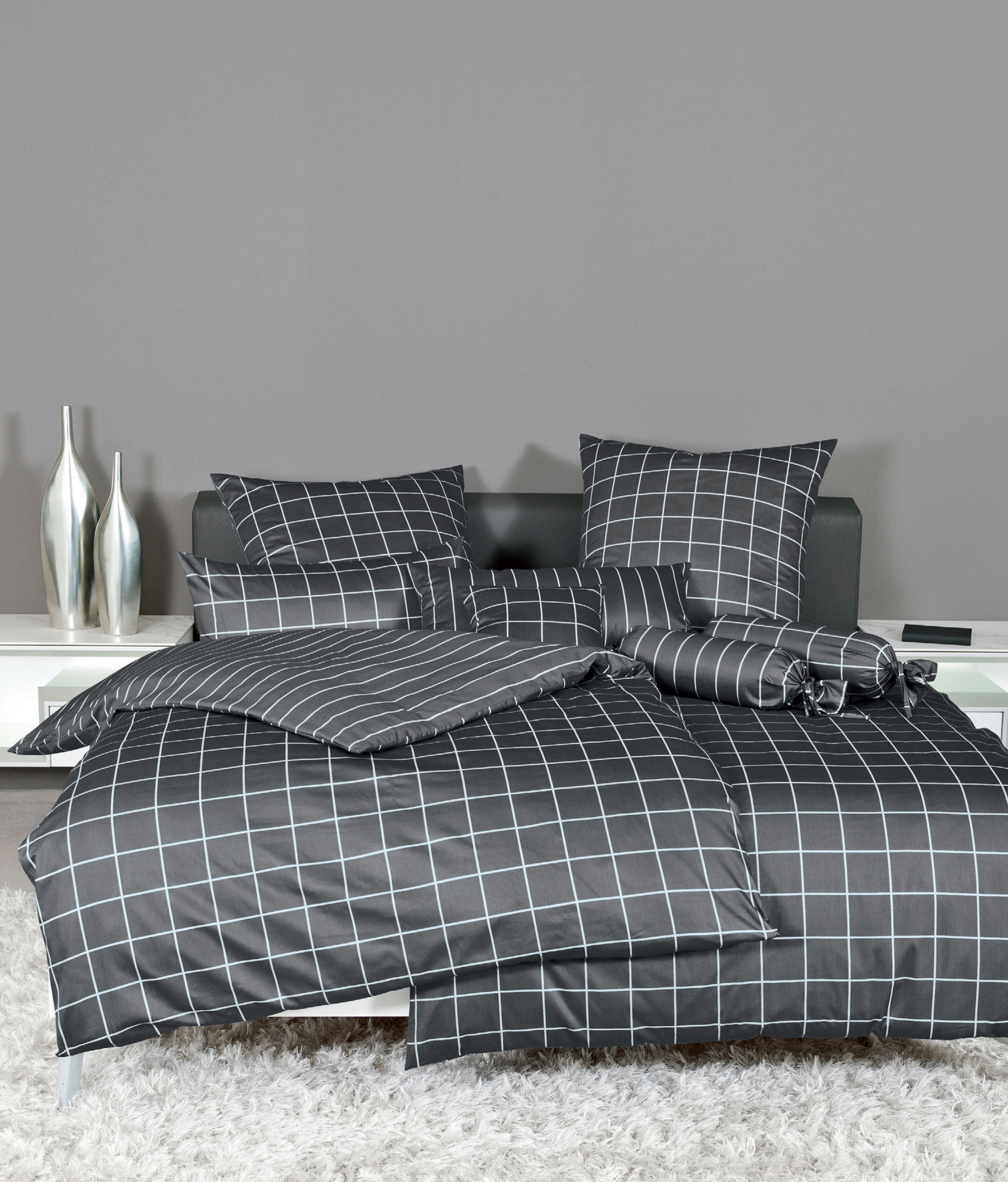 WENDEBETTWÄSCHE Giulietta Makosatin 135/200 cm  - Anthrazit/Weiß, KONVENTIONELL, Textil (135/200cm) - Janine