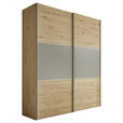 SCHWEBETÜRENSCHRANK in Hellgrau, Eiche Artisan - Hellgrau/Alufarben, Holzwerkstoff/Metall (188/222/68cm) - Moderano