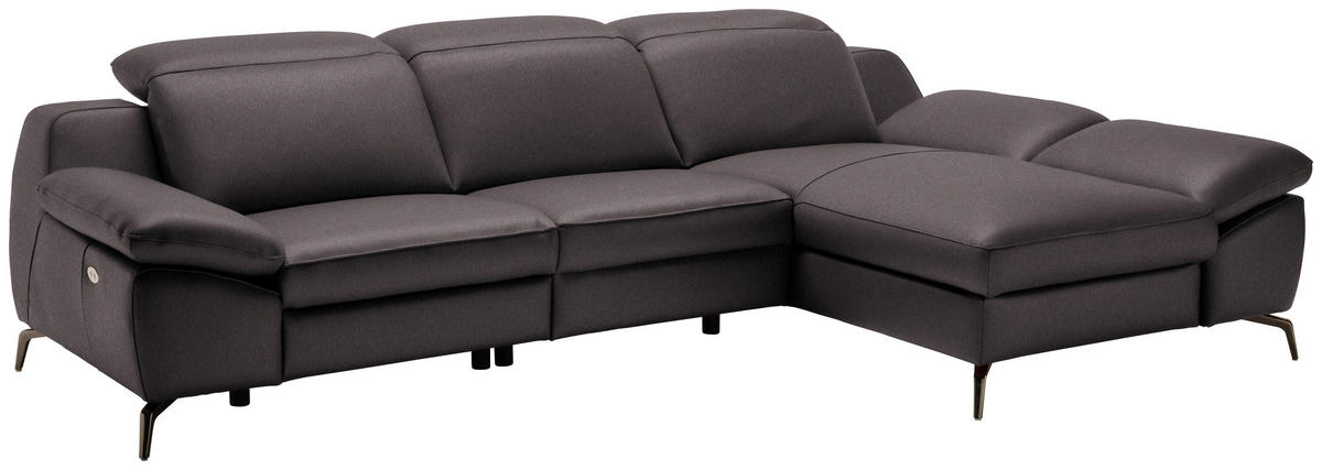 ECKSOFA in Echtleder Dunkelbraun  286/183 cm  - Dunkelbraun/Schwarz, Design, Leder/Metall (286/183cm) - Celina Home