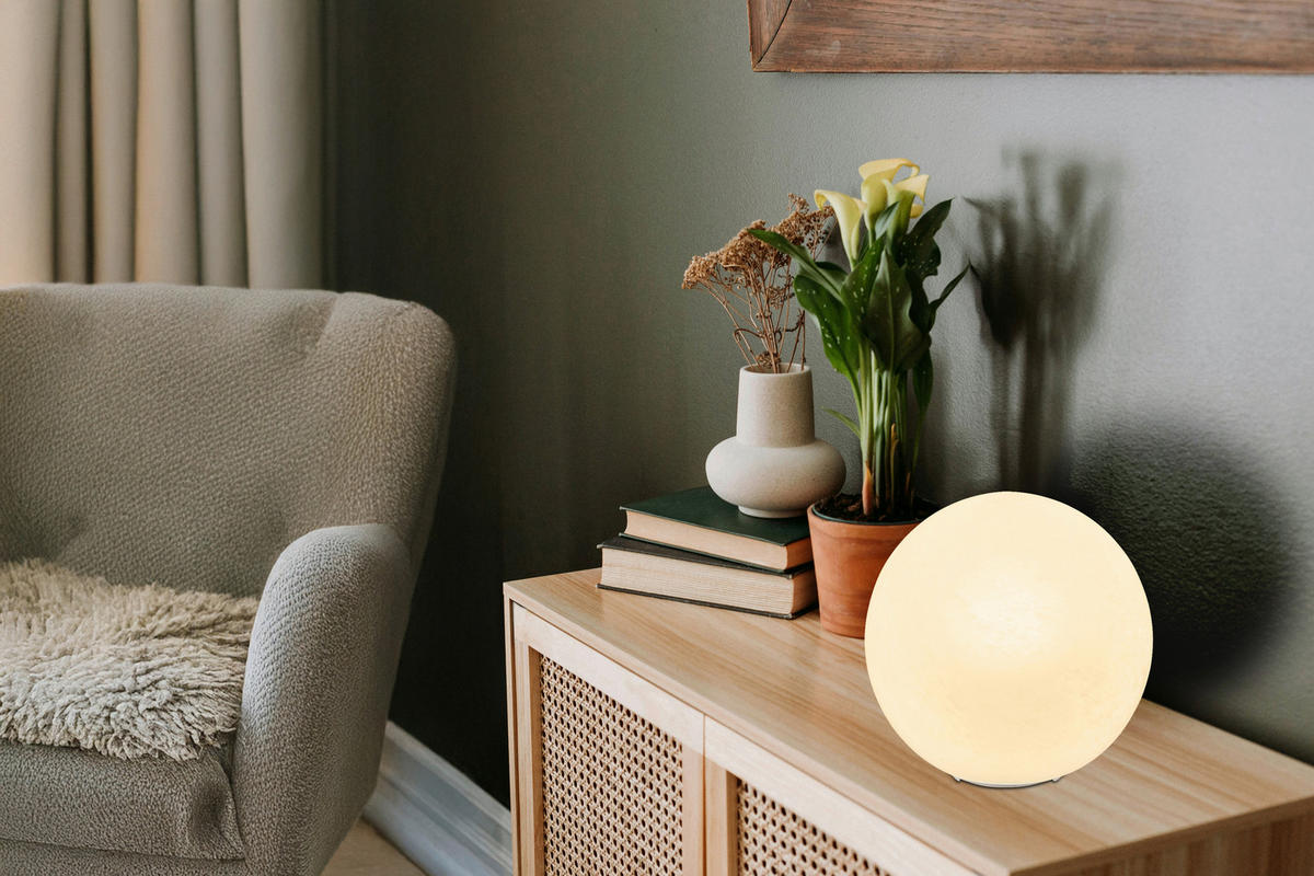 STOLNÍ LAMPA, E27, 25/24,5 cm  - bílá, Design, kov/sklo (25/24,5cm) - Globo
