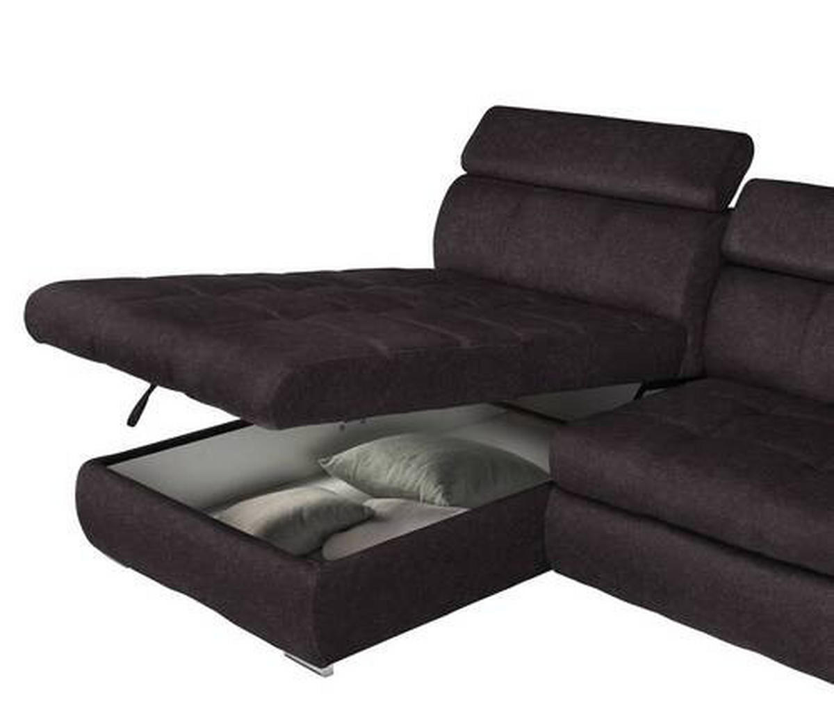 ECKSOFA in Velours Dunkelbraun  - Chromfarben/Dunkelbraun, Design, Kunststoff/Textil (173/276cm) - Stylife