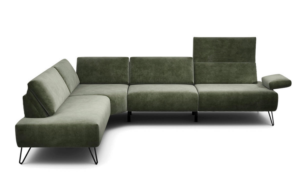 ECKSOFA Cosy Waldgrün Samt  - Waldgrün/Schwarz, Design, Textil/Metall (213/288-303cm) - SENSOO