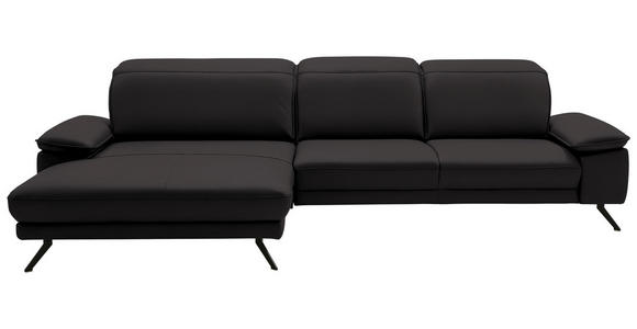 ECKSOFA Dieter Knoll in Echtleder Dunkelbraun Kopfteilverstellung  193/332 cm  - Dunkelbraun/Schwarz, Design, Leder/Metall (193/332cm) - Dieter Knoll