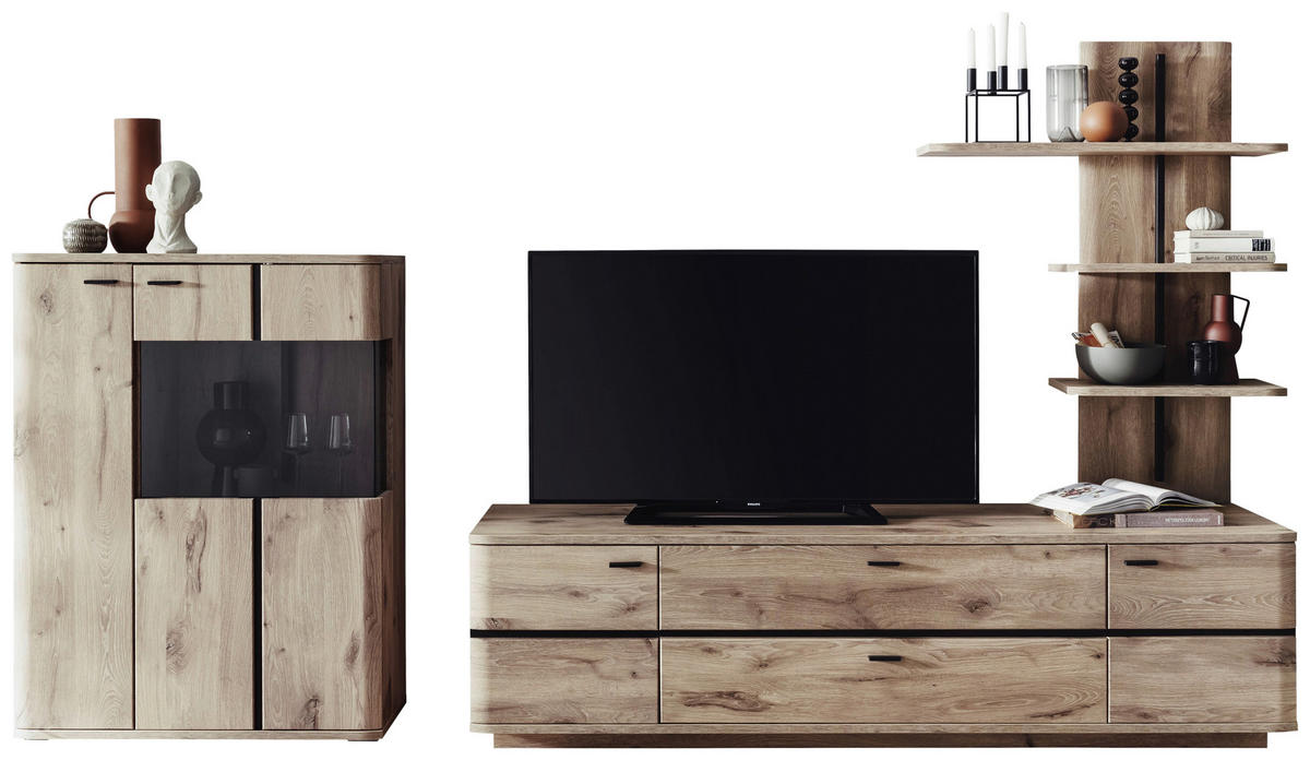 WOHNWAND  in Anthrazit, Eichefarben 300/181/50 cm  - Eichefarben/Anthrazit, Konventionell, Glas/Holzwerkstoff (300/181/50cm) - Cantus