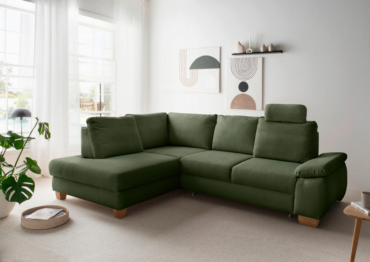 ECKSCHLAFSOFA in Cord Dunkelgrün  - Wildeiche/Dunkelgrün, Modern, Holz/Textil (206/261cm) - Livetastic