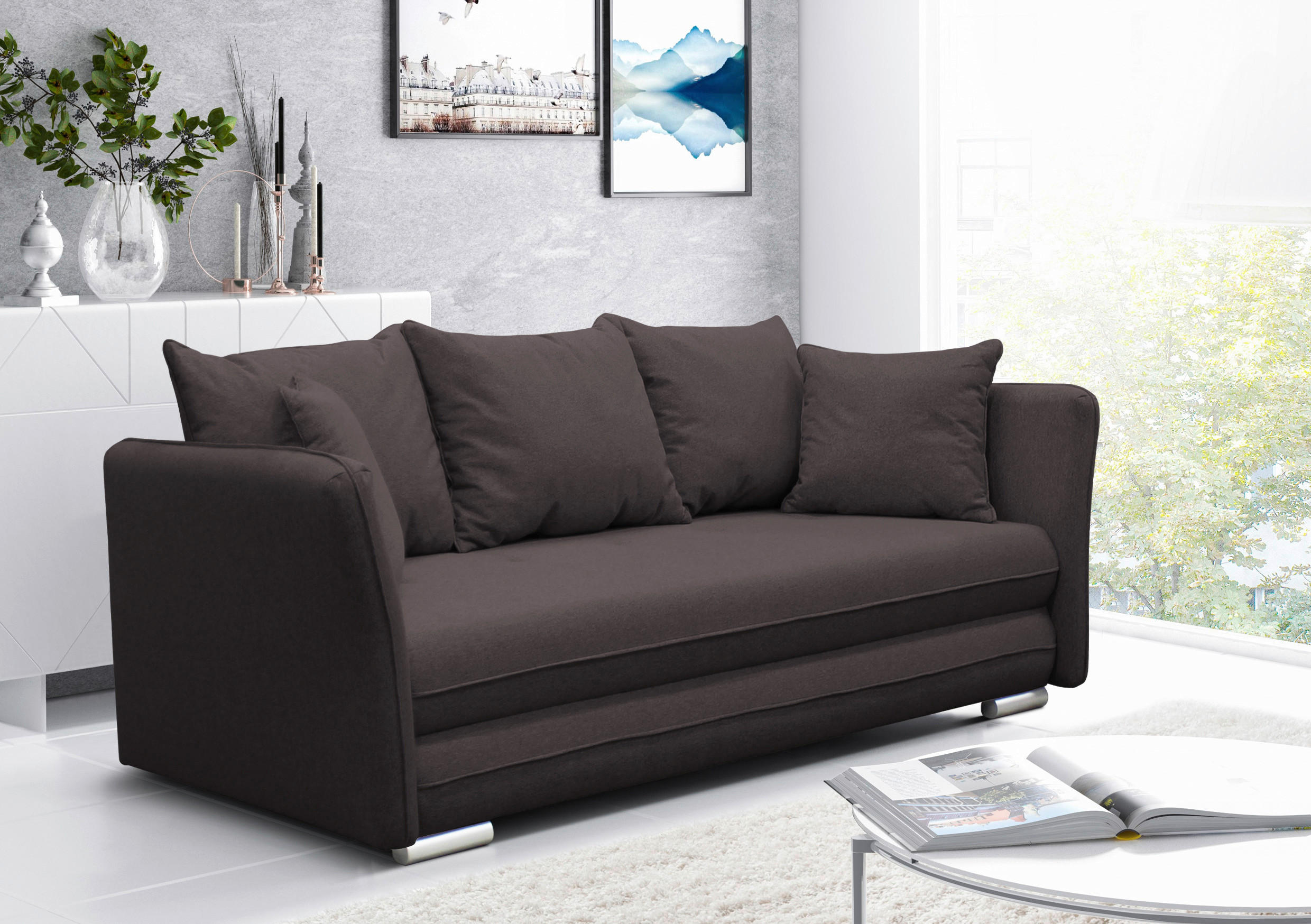SCHLAFSOFA Webstoff Dunkelbraun  - Dunkelbraun/Silberfarben, Design, Kunststoff/Textil (235/83/106cm) - MID.YOU