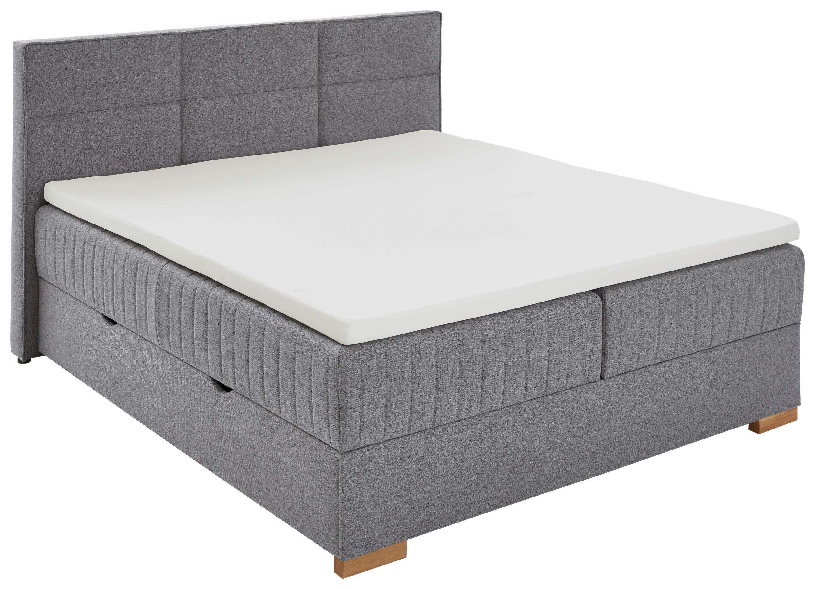 BOXSPRINGBETT 180/200 cm,  in Grau, Bettkasten, Topper, H3 = fest  - Eichefarben/Grau, KONVENTIONELL, Holz/Textil (180/200cm) - Boxxx