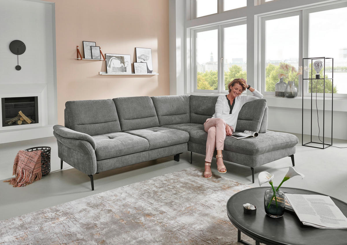 ECKSOFA in Webstoff Grau  - Schwarz/Grau, Design, Textil/Metall (256/206cm) - Beldomo System