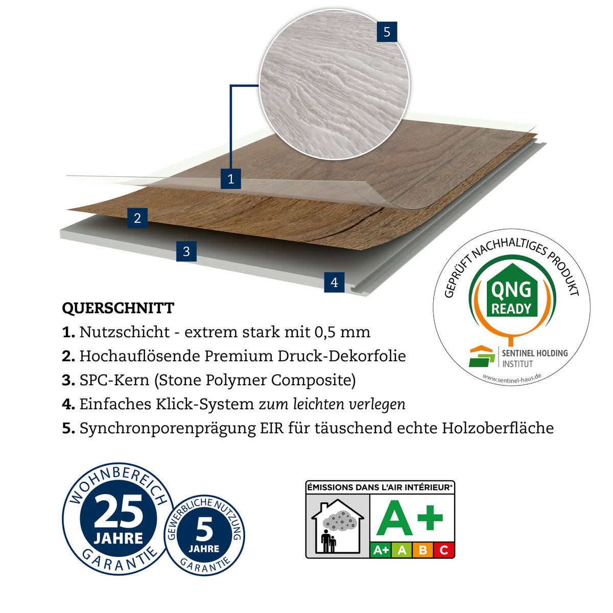 DESIGNBODEN Structure  per  m² - Eiche dunkel/Eichefarben, Basics, Kunststoff (122/22.8/0.38cm)