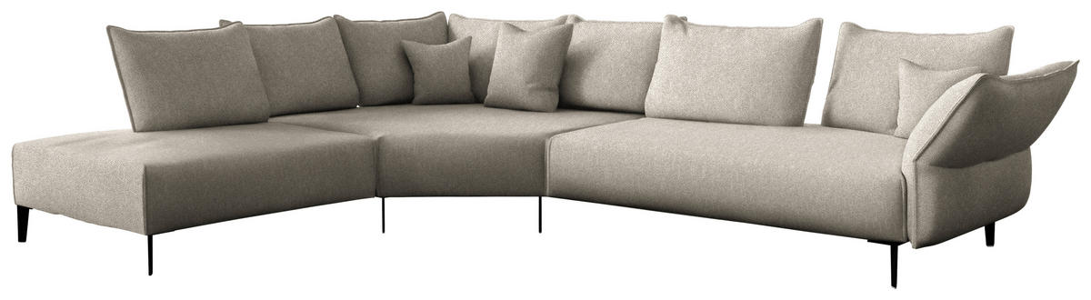 ECKSOFA  in Chenille, Flachgewebe Greige  272/340 cm  - Greige/Schwarz, MODERN, Textil/Metall (272/340cm) - W.Schillig