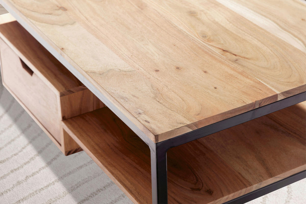 COUCHTISCH in Holz 90/50/42 cm  - Schwarz/Akaziefarben, Design, Holz/Metall (90/50/42cm) - MID.YOU