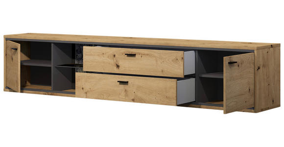 WOHNWAND  in Graphitfarben, Eiche Artisan  220/190/40 cm  - Schwarz/Graphitfarben, Design, Glas/Holzwerkstoff (220/190/40cm) - Cantus