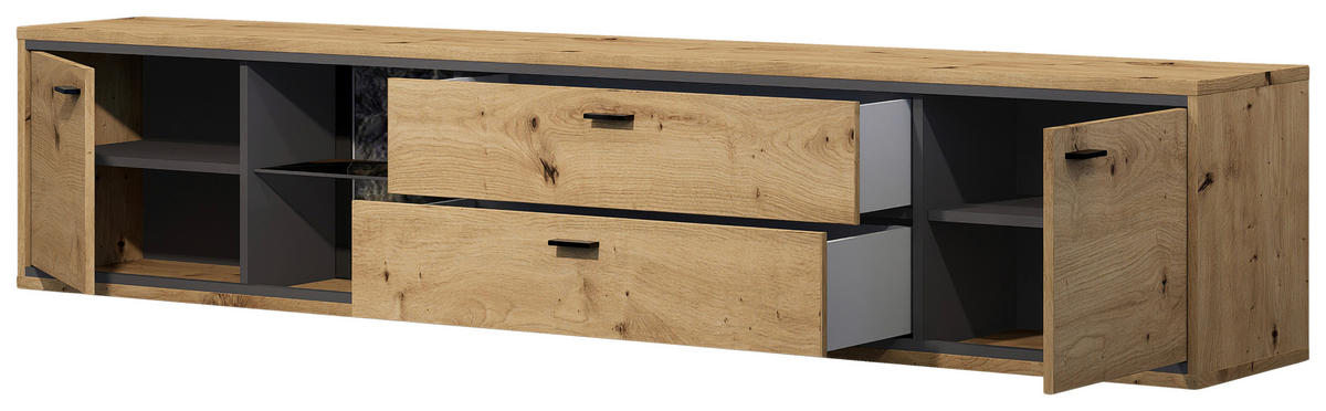 WOHNWAND  in Graphitfarben, Eiche Artisan  220/190/40 cm  - Schwarz/Graphitfarben, Design, Glas/Holzwerkstoff (220/190/40cm) - Cantus