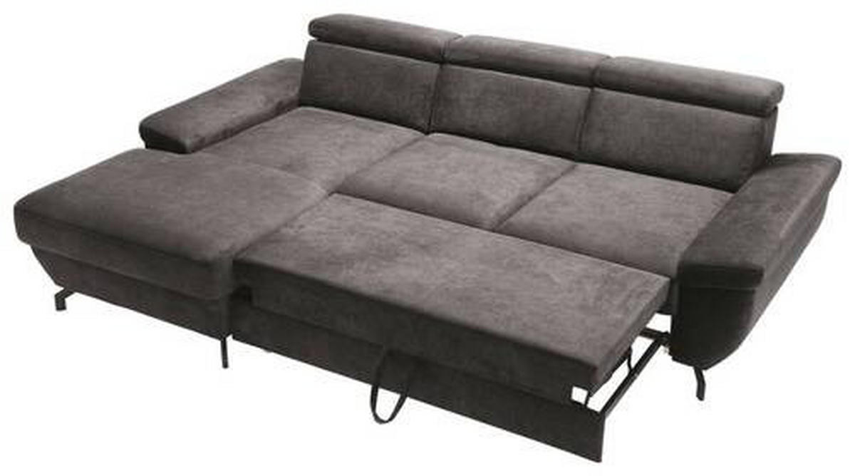 ECKSOFA in Velours Anthrazit  - Anthrazit/Silberfarben, Modern, Textil/Metall (182/262cm) - Trendmanufaktur