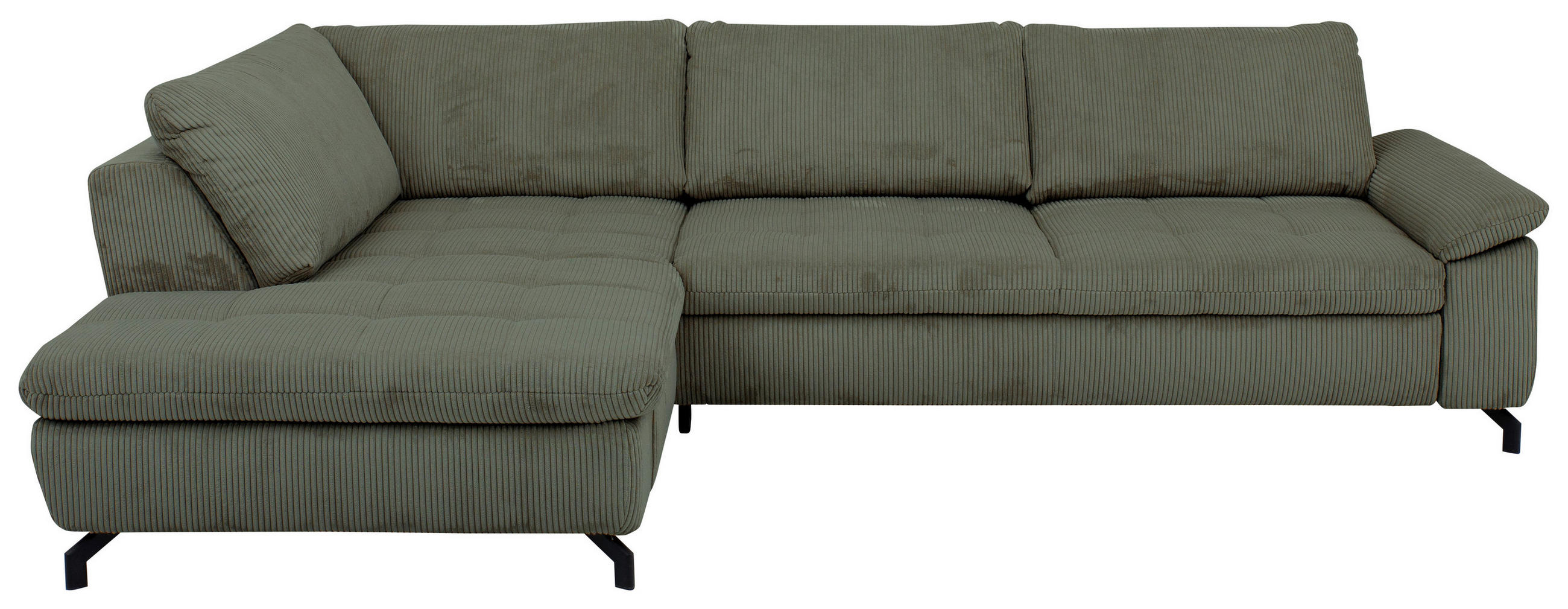 ECKSOFA in Cord, Velours Grün  - Schwarz/Grün, Design, Textil/Metall (197/291cm) - Beldomo Style