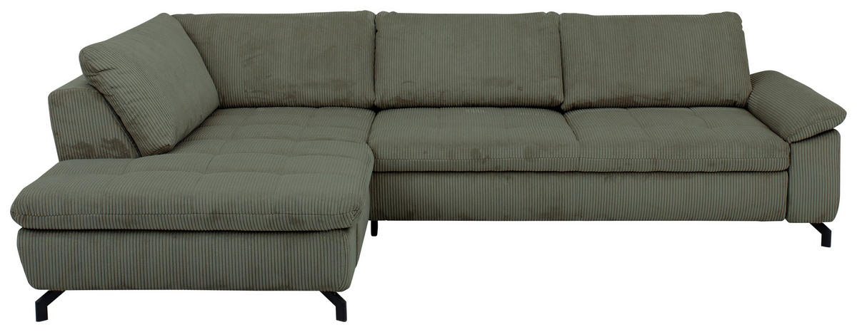 ECKSOFA in Cord, Velours Grün  - Schwarz/Grün, Design, Textil/Metall (197/291cm) - Beldomo Style