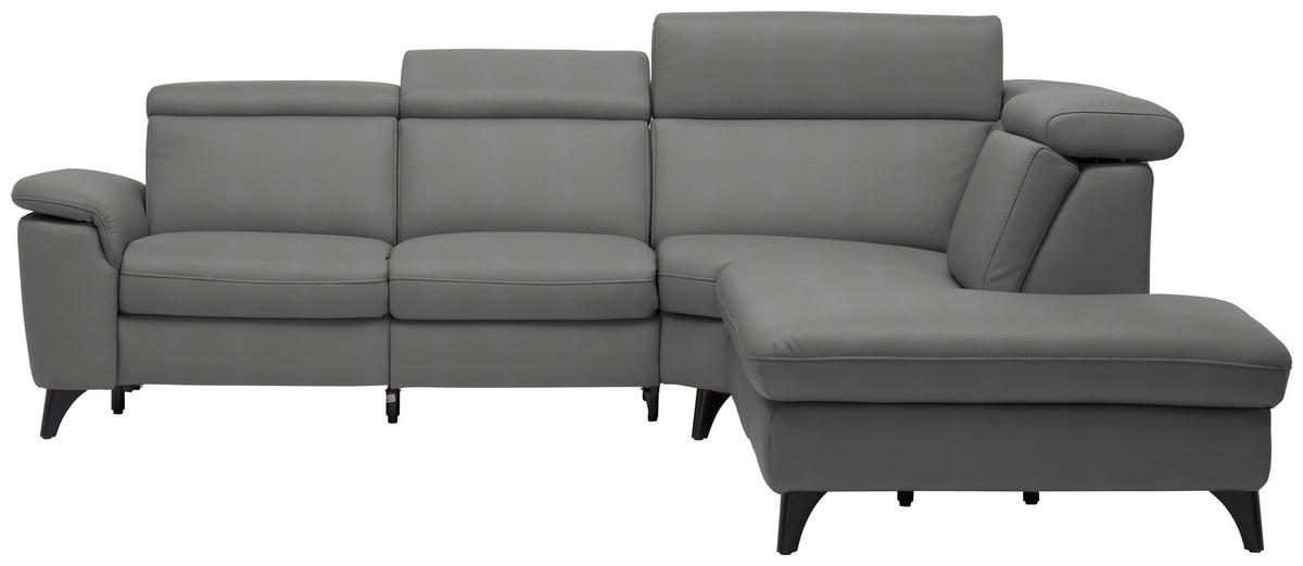 ECKSOFA  in Echtleder Dunkelgrau  285/239 cm  - Dunkelgrau/Schwarz, Design, Leder/Metall (285/239cm) - Cantus