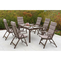 GARTENTISCHGRUPPE beschichtet Aluminium  - Taupe/Braun, KONVENTIONELL, Glas/Textil - Gardenson