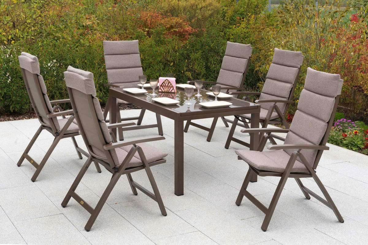 GARTENTISCHGRUPPE beschichtet Aluminium  - Taupe/Braun, KONVENTIONELL, Glas/Textil - Gardenson