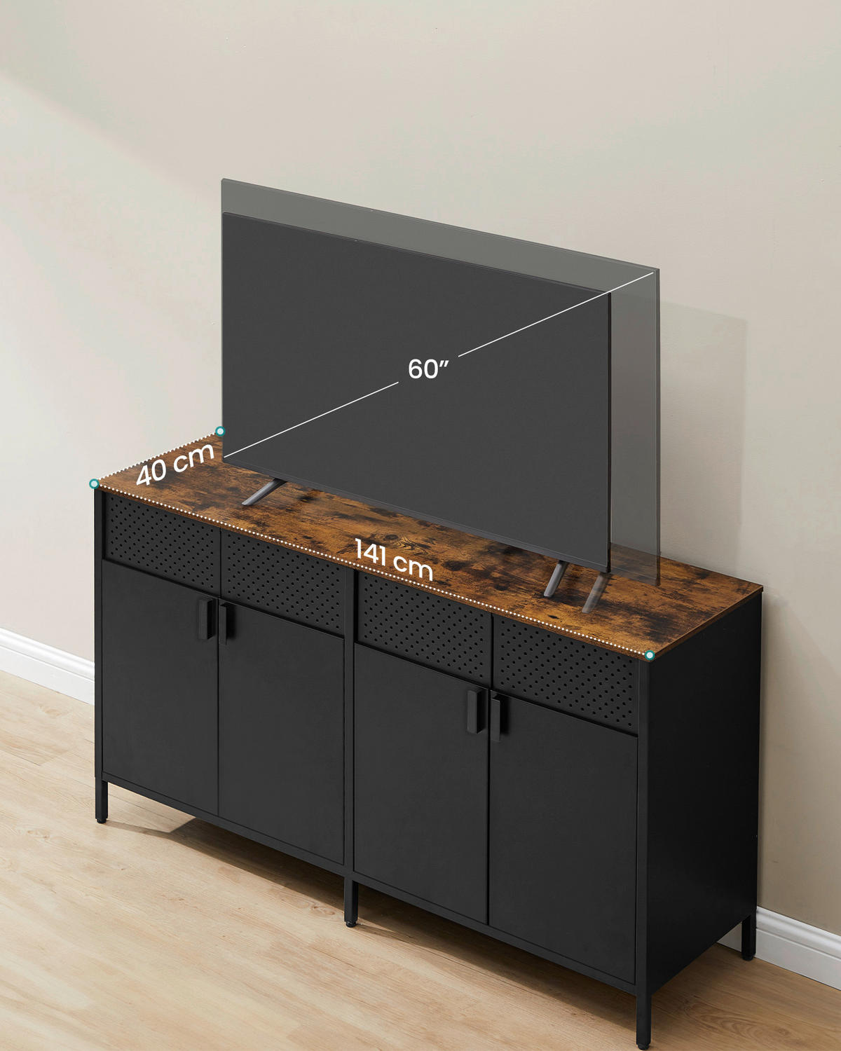 SIDEBOARD  141/76/40 cm  - Schwarz/Braun, Trend, Holzwerkstoff/Metall (141/76/40cm) - Boxxx
