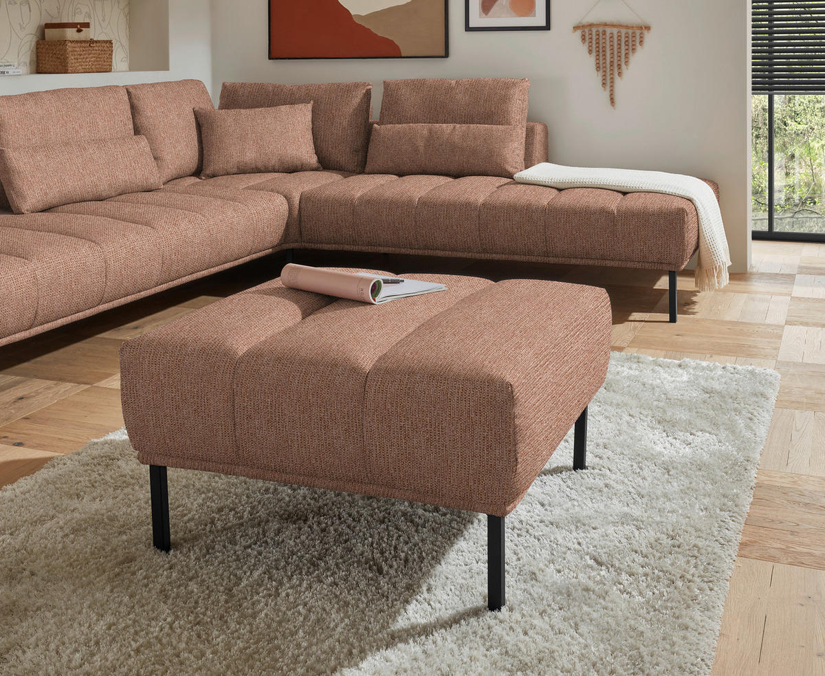 ECKSOFA  in Flachgewebe Aprikose  308/270 cm  - Aprikose/Schwarz, Design, Textil/Metall (308/270cm) - Pure Home Lifestyle