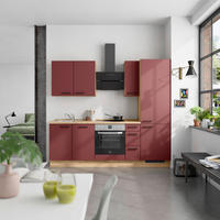 KÜCHENBLOCK Easytouch 240 cm  in Eichefarben, Dunkelrot  - Eichefarben/Schwarz, MODERN, Holzwerkstoff/Metall (240cm) - Nobilia