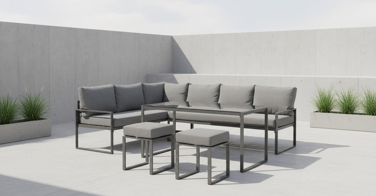 LOUNGE ÉTKEZŐGARNITÚRA 16 részes  172/245 cm   - fekete/antracit, Modern, üveg/textil (172/245cm) - Ambia Garden