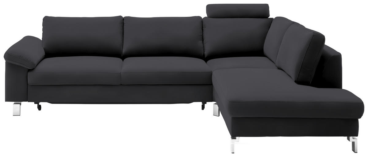 ECKSOFA in Echtleder Dunkelgrau  - Chromfarben/Dunkelgrau, Design, Leder/Metall (281/200cm) - Pure Home Lifestyle
