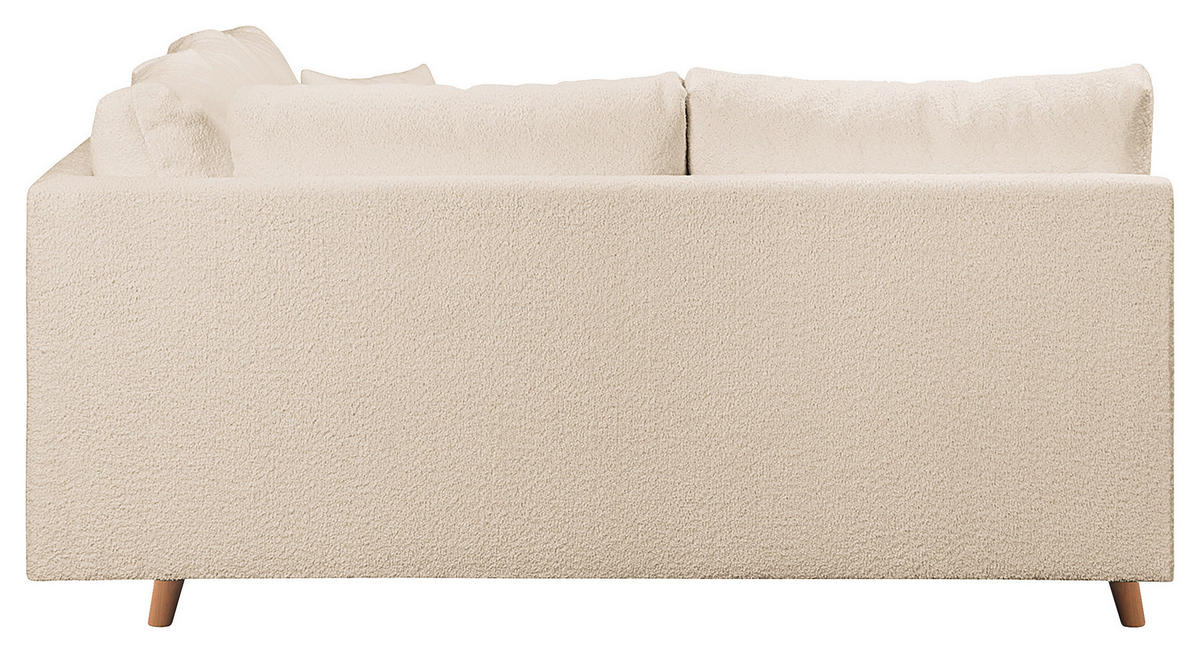ECKSOFA inkl. Hocker Ariella Weiß Bouclé  - Naturfarben/Weiß, Design, Holz/Textil (161/231cm) - Livetastic