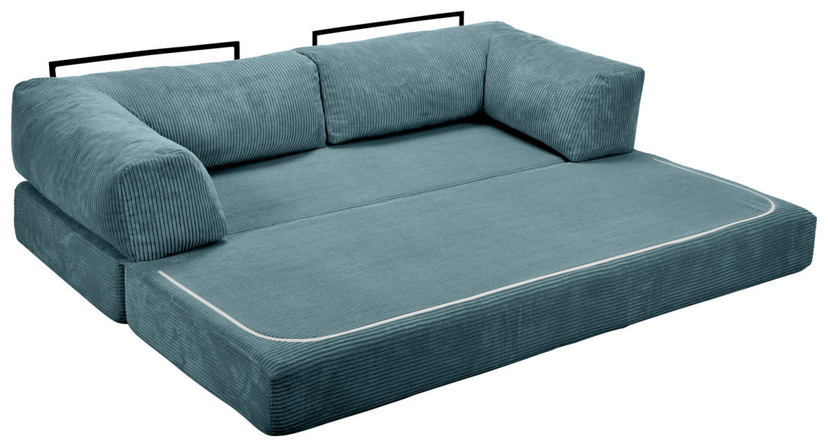 SCHLAFSOFA Cord Petrol  - Petrol, KONVENTIONELL, Textil/Metall (200/77/80cm) - Carryhome