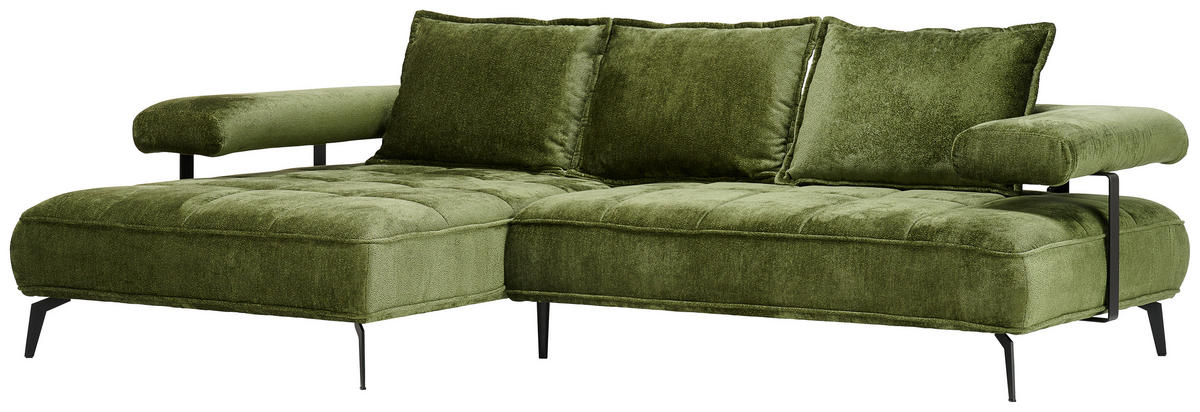 ECKSOFA in Webstoff Olivgrün  180/266 cm  - Schwarz/Olivgrün, Design, Textil/Metall (180/266cm) - Welnova