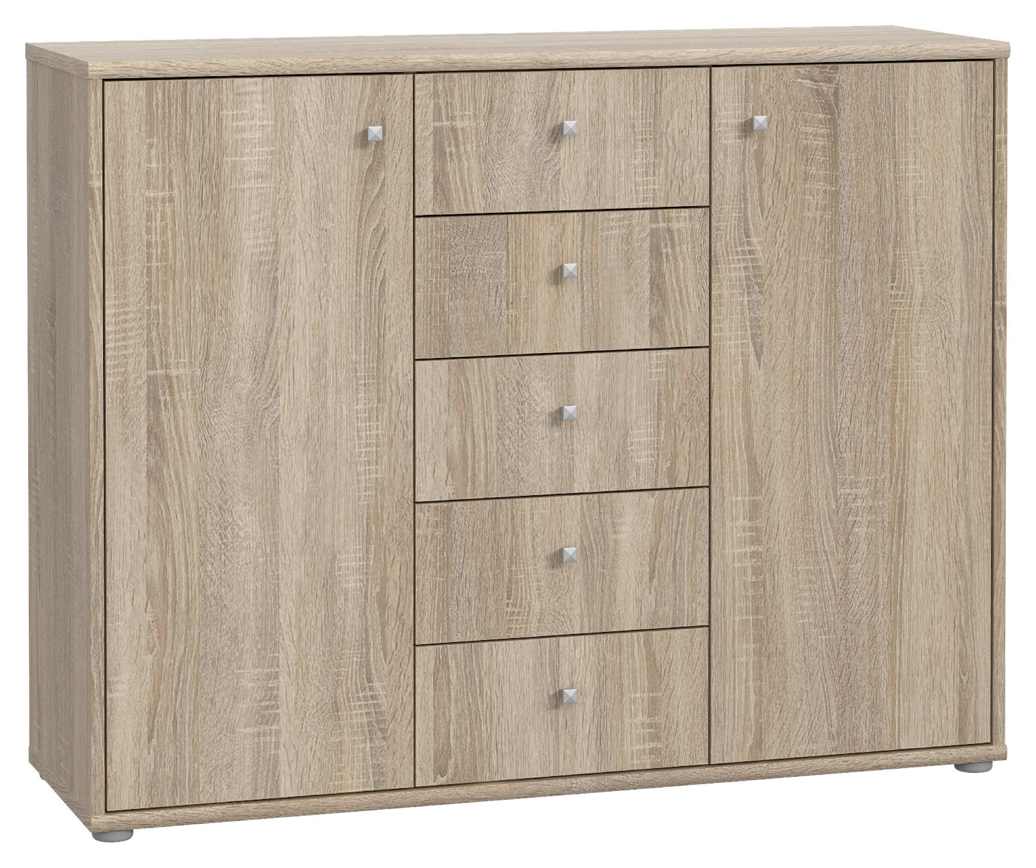KOMMODE , 108,8/85,5/34,8 cm, 5 Schublade(n)  - Alufarben/Sonoma Eiche, Design, Holzwerkstoff/Kunststoff (108,8/85,5/34,8cm)