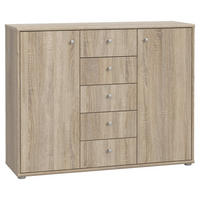 KOMMODE , 108,8/85,5/34,8 cm, 5 Schublade(n)  - Alufarben/Sonoma Eiche, Design, Holzwerkstoff/Kunststoff (108,8/85,5/34,8cm)
