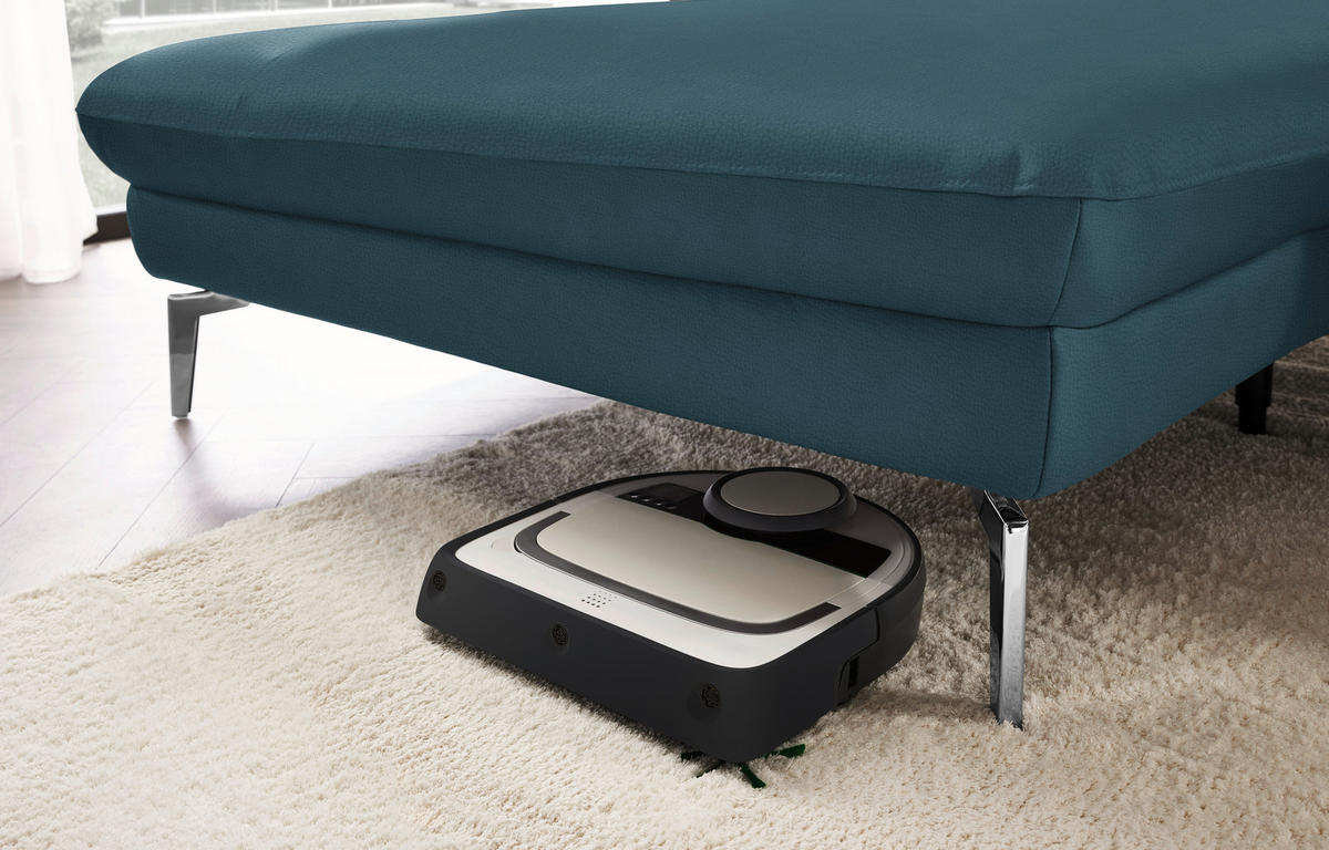 ECKSOFA in Echtleder Blau  - Blau/Schwarz, Design, Leder/Metall (157/325cm) - Dieter Knoll