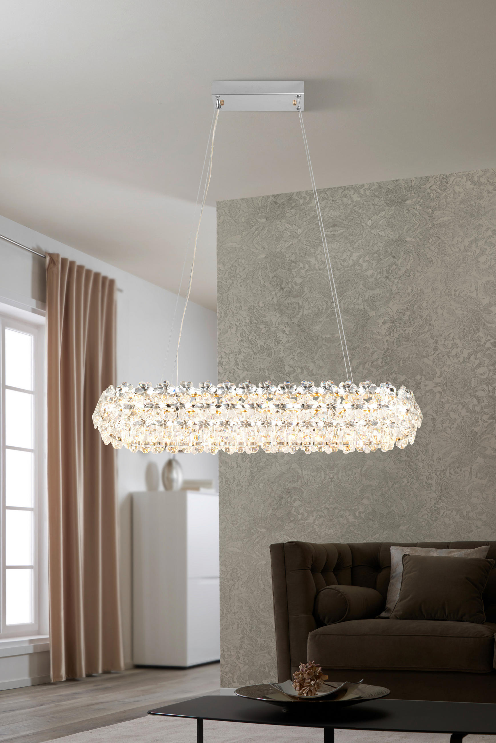 ZÁVESNÉ LED SVIETIDLO, 85/30/150 cm  - číra, Design, kov/sklo (85/30/150cm) - Glandor