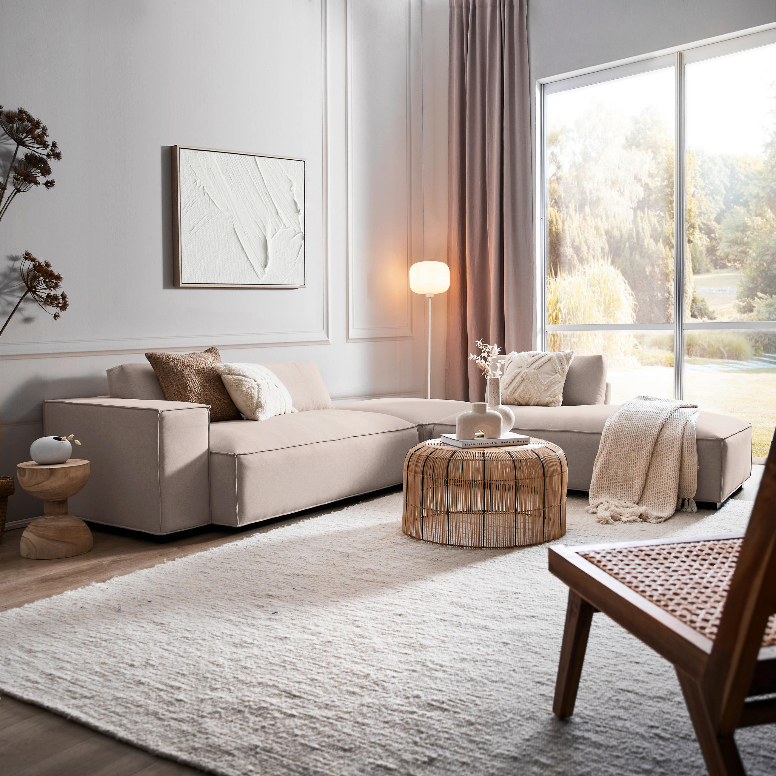 ECKSOFA Taupe Webstoff  - Taupe/Schwarz, Trend, Holz/Textil (280/260cm) - Livetastic