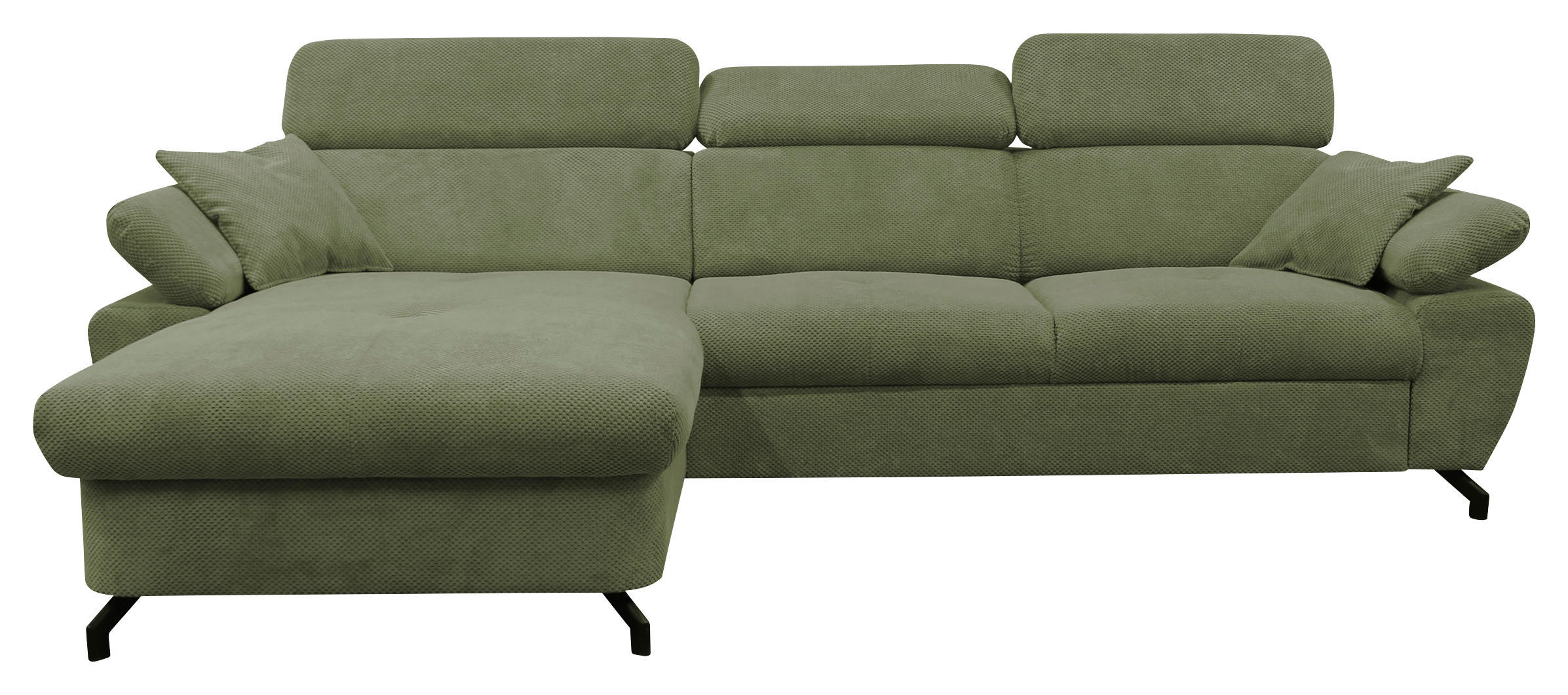 ECKSOFA OMEGA Grün Chenille Zierkissen, Bettkasten  - Schwarz/Grün, Design, Textil/Metall (186/280cm) - MID.YOU