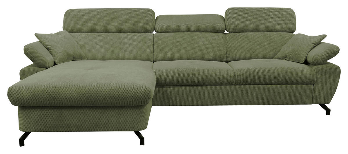 ECKSOFA OMEGA Grün Chenille Zierkissen, Bettkasten  - Schwarz/Grün, Design, Textil/Metall (186/280cm) - MID.YOU